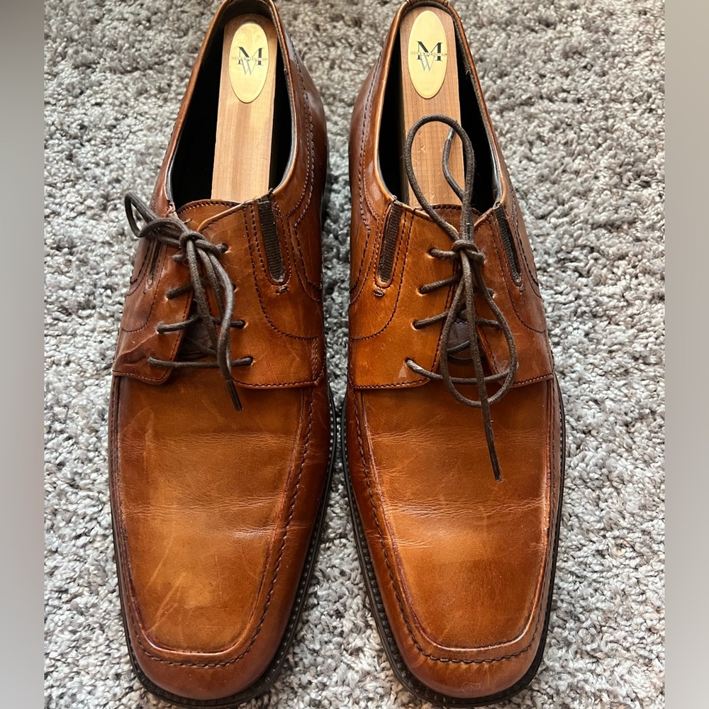 JOHNSTON MURPHY  Men Sz 10M Brown Leather Apron Toe Oxfords
